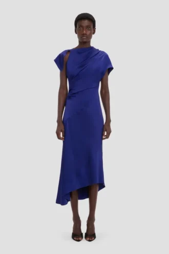 Asymmetrisches Twist-Kleid in leuchtendem Indigo