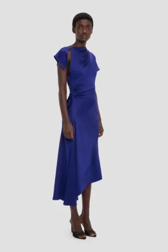 Asymmetrisches Twist-Kleid in leuchtendem Indigo