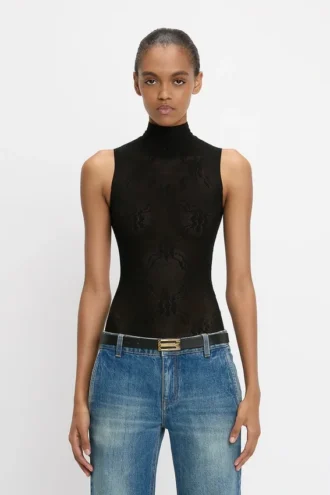 Bodysuit mit hohem Ausschnitt in Schwarz