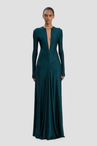 Cut-Out-Kleid in Dunkelblaugrün