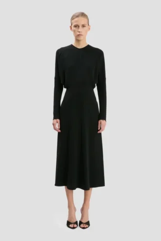 Dolman-Midi-Kleid in Schwarz