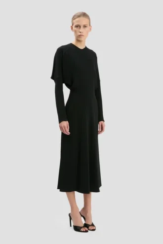 Dolman-Midi-Kleid in Schwarz