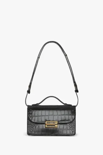 Dorian-Tasche Small aus geprägtem schwarzem Leder