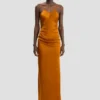 Drapiertes, bodenlanges Cami-Kleid in Bronze
