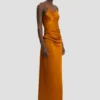Drapiertes, bodenlanges Cami-Kleid in Bronze