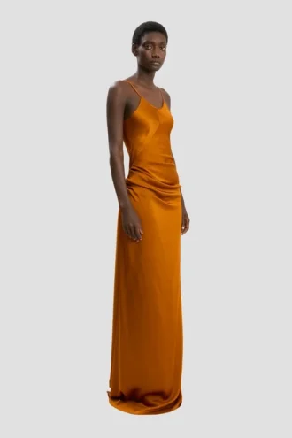 Drapiertes, bodenlanges Cami-Kleid in Bronze