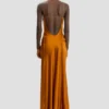 Drapiertes, bodenlanges Cami-Kleid in Bronze