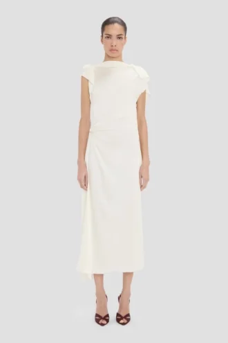 Drapiertes Midikleid in Elfenbein