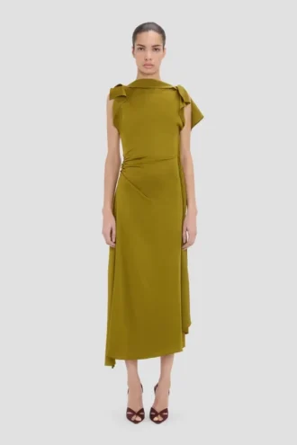 Drapiertes Midikleid in Moosgrün