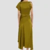 Drapiertes Midikleid in Moosgrün