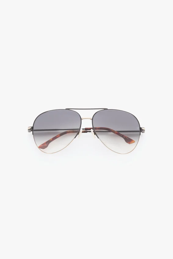 Feine Metall-Pilotenbrille in Gold-Schwarz Feine Metall-Pilotenbrille in Gold-Schwarz