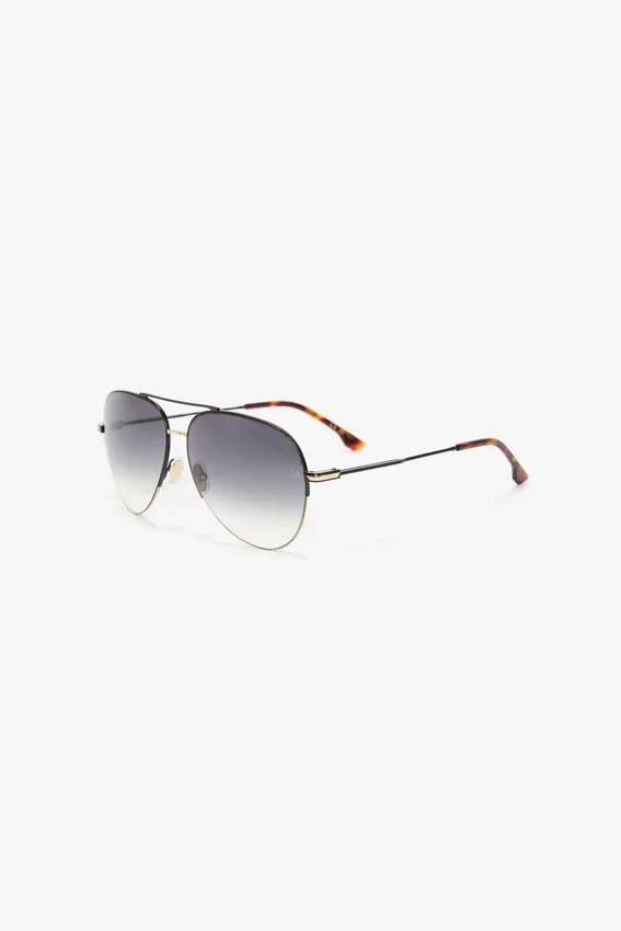 Feine Metall-Pilotenbrille in Gold-Schwarz Feine Metall-Pilotenbrille in Gold-Schwarz