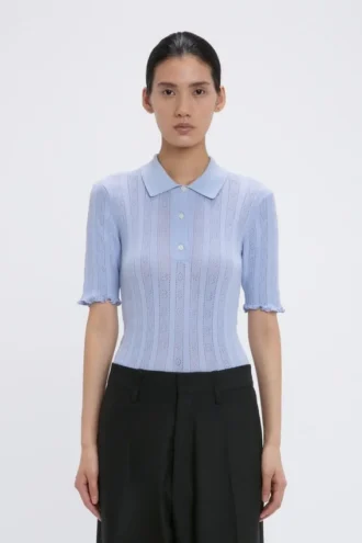 Frill Polo-Top in Wolkenblau