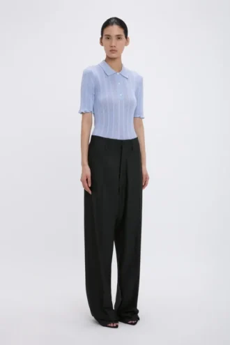 Frill Polo-Top in Wolkenblau