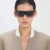 Geformte Sonnenbrille aus Metall und Acetat mit flachem Oberteil Geformte Sonnenbrille aus Metall und Acetat mit flachem Oberteil