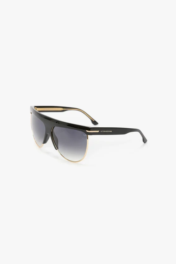 Geformte Sonnenbrille aus Metall und Acetat mit flachem Oberteil Geformte Sonnenbrille aus Metall und Acetat mit flachem Oberteil
