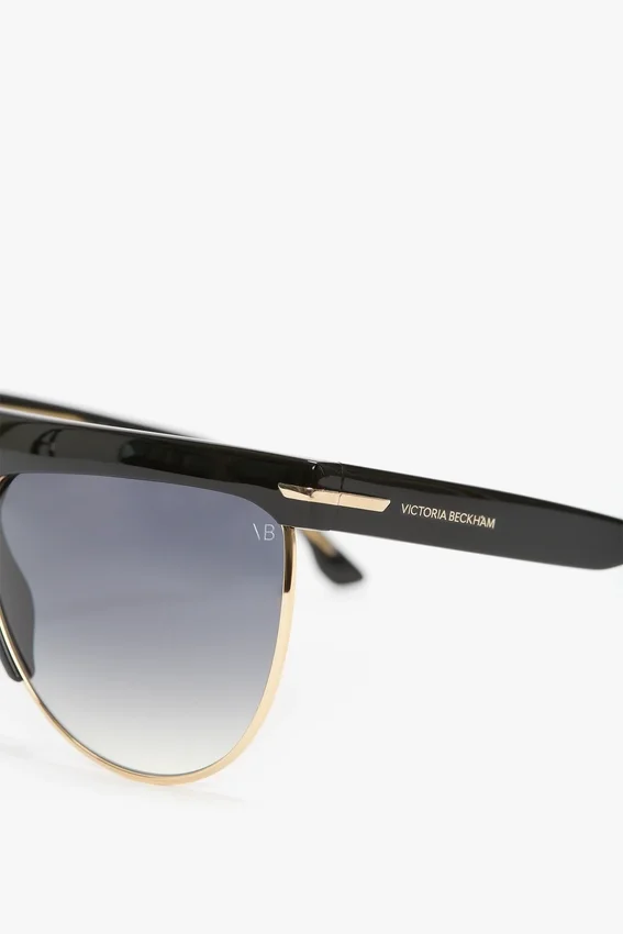 Geformte Sonnenbrille aus Metall und Acetat mit flachem Oberteil Geformte Sonnenbrille aus Metall und Acetat mit flachem Oberteil