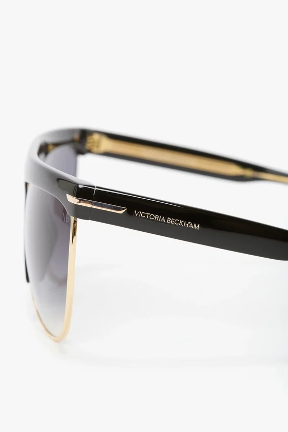 Geformte Sonnenbrille aus Metall und Acetat mit flachem Oberteil Geformte Sonnenbrille aus Metall und Acetat mit flachem Oberteil