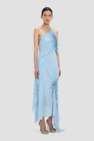 Gesmoktes Neckholder-Kleid in Ionian Blue