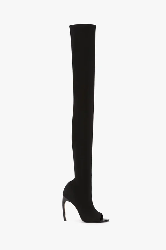 Harlow Peep-Toe-Stiefel aus Stretch-Jersey 100 in Schwarz Harlow Peep-Toe-Stiefel aus Stretch-Jersey 100 in Schwarz