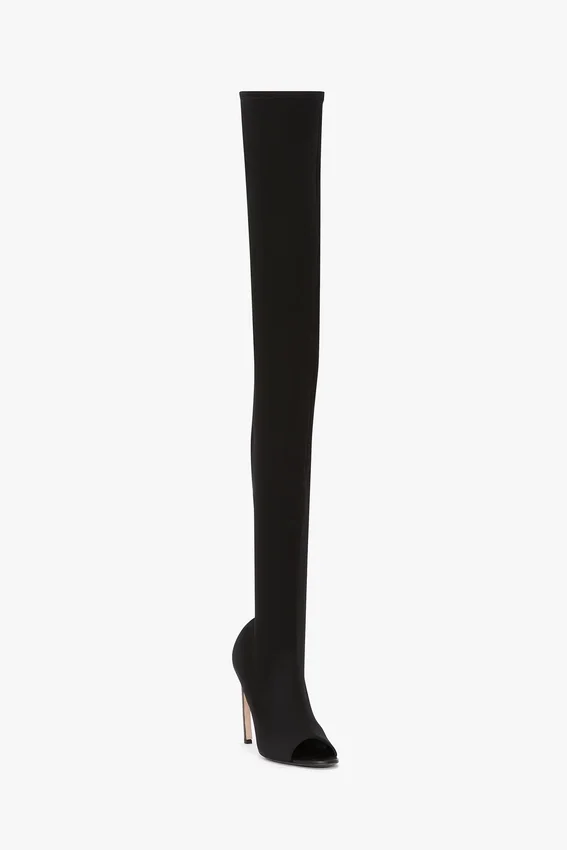 Harlow Peep-Toe-Stiefel aus Stretch-Jersey 100 in Schwarz Harlow Peep-Toe-Stiefel aus Stretch-Jersey 100 in Schwarz