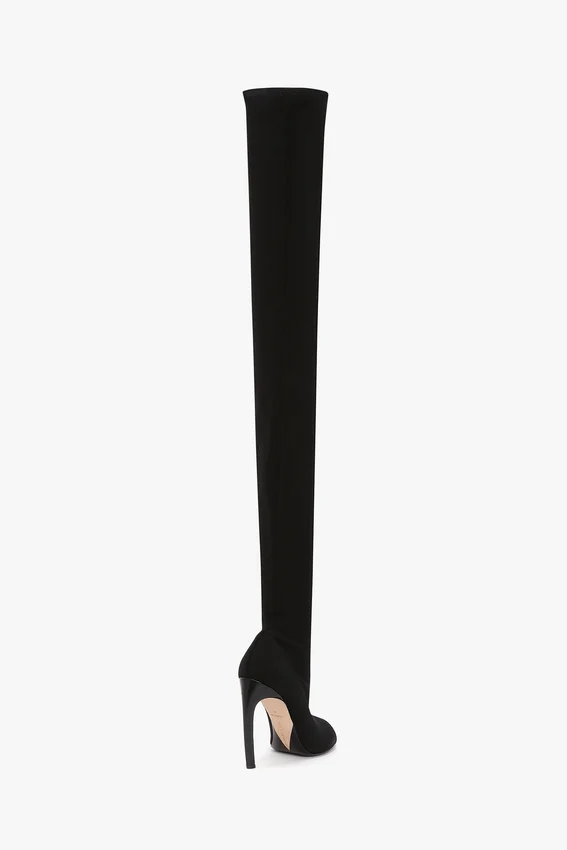 Harlow Peep-Toe-Stiefel aus Stretch-Jersey 100 in Schwarz Harlow Peep-Toe-Stiefel aus Stretch-Jersey 100 in Schwarz