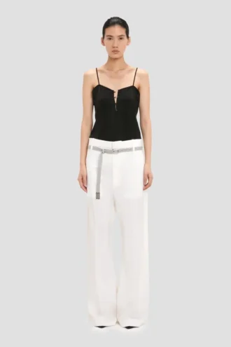 Hose mit geradem Bein und Umschlag in Off-White