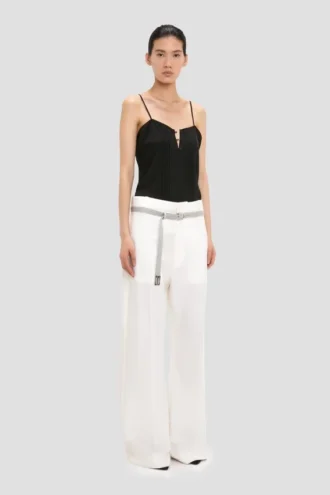 Hose mit geradem Bein und Umschlag in Off-White