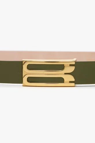 Klassischer Dorian-Gürtel aus glattem Leder in Khaki