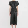 Leder-Midi-Kleid „Bela“ in Schwarz
