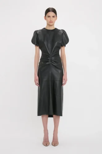 Leder-Midi-Kleid „Bela“ in Schwarz