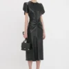 Leder-Midi-Kleid „Bela“ in Schwarz