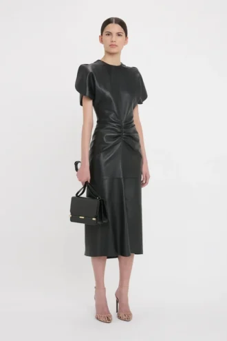 Leder-Midi-Kleid „Bela“ in Schwarz