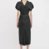 Leder-Midi-Kleid „Bela“ in Schwarz