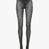 Monogramm-Spitzenstrumpfhose in Schwarz