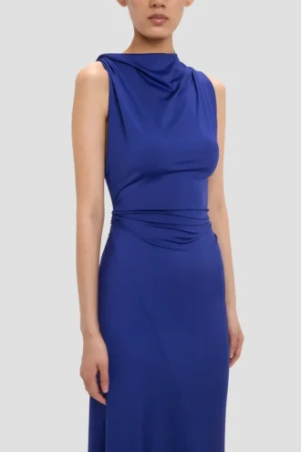 Ärmelloses, drapiertes Kleid in leuchtendem Indigo