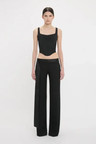 Satin-Hose mit Bund in Schwarz