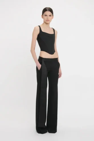 Satin-Hose mit Bund in Schwarz