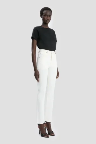 Slim-Fit-Jeans mit hoher Taille in gewaschenem Weiß