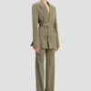 Taillierte Jacke mit Gürtel in Salbei-Melange Taillierte Jacke mit Gürtel in Salbei-Melange