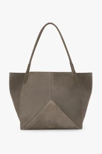 The Victoria Tote Bag Large aus kieselgrauem Wildleder The Victoria Tote Bag Large aus kieselgrauem Wildleder