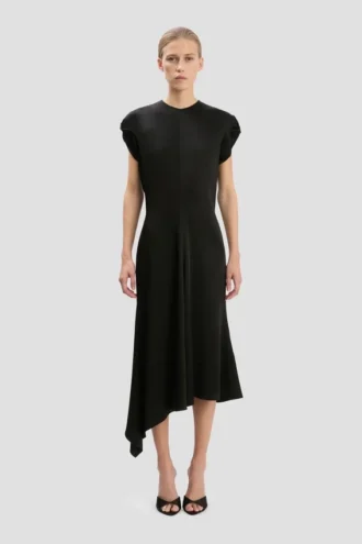 Twist Shoulder Dress in Schwarz