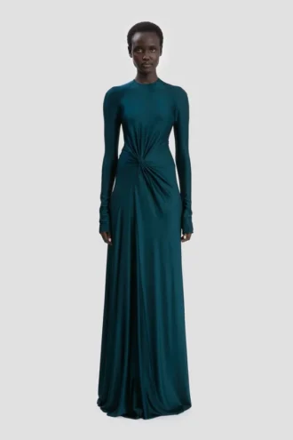 Twist-Taillenkleid in Dunkelblaugrün